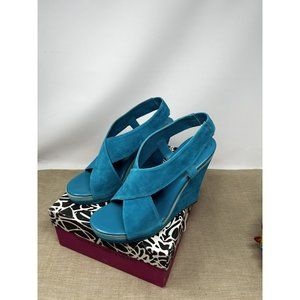 Diane Von Furstenberg Tatia Blue Suede Sandals Crisscross Women's 9M